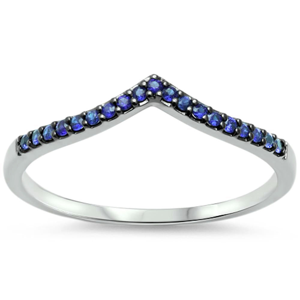 .18ct F VS2 14kt White Gold V Shape Natural Blue Sapphire Chevron RING Size 6.5