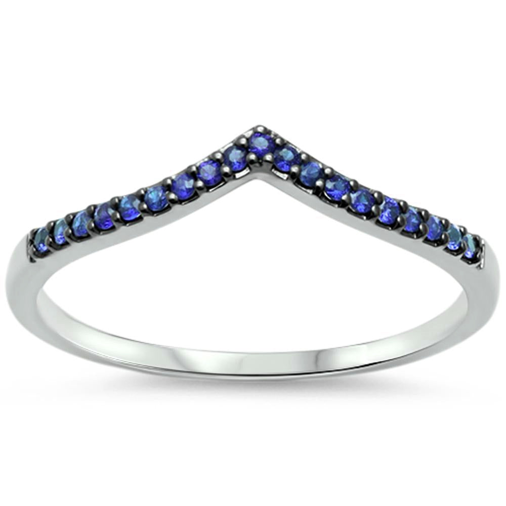 .18ct F VS2 14kt White GOLD V Shape Natural Blue Sapphire Chevron Ring Size 6.5