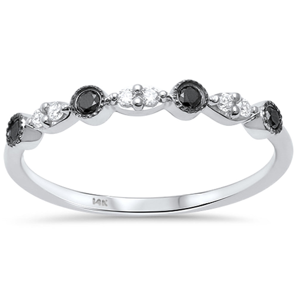 .15ct F VS2 14kt White Gold Diamond & Black Diamond WEDDING Band Ring Size 6.5