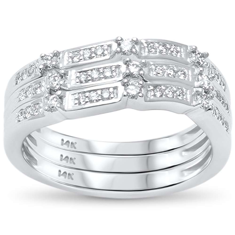 ''SPECIAL!.35ct G SI 14kt White Gold Three Band Set Diamond Stackable RINGs Size 6.5''