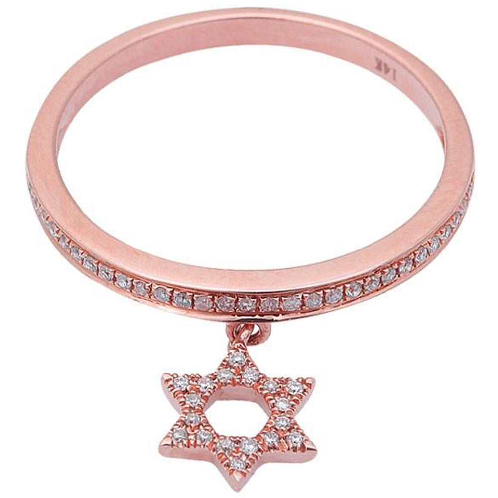 .17ct DIAMOND Star of David Dangle 14kt Rose Gold Ring Size 6.5