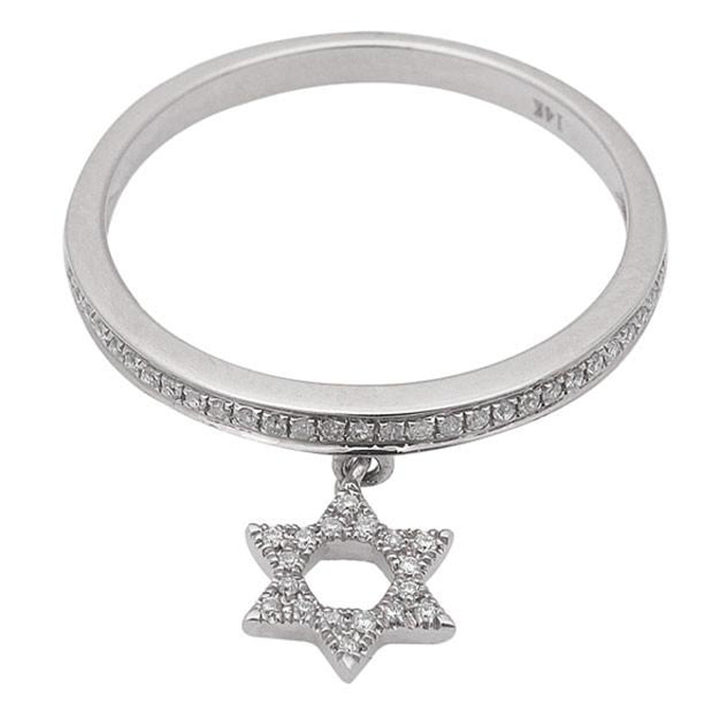 .17ct DIAMOND Star of David Dangle 14kt White Gold Ring Size 6.5