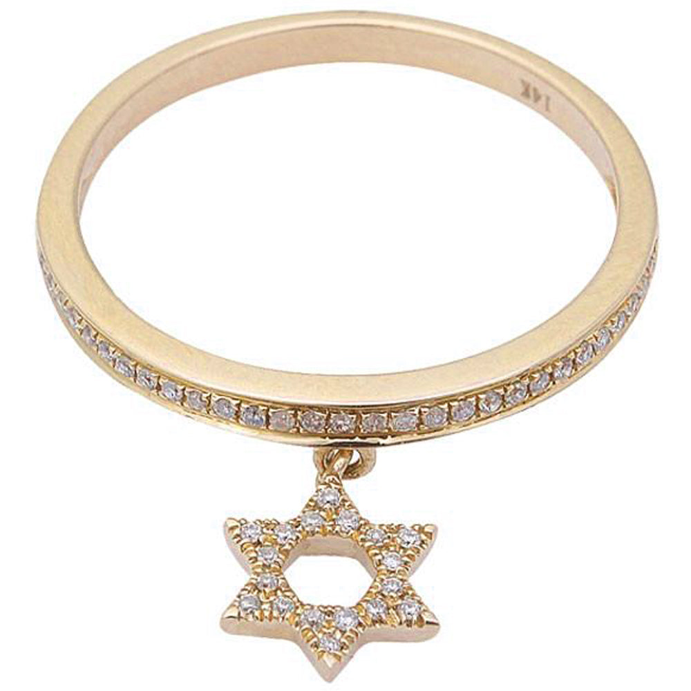 .17ct DIAMOND Star of David Dangle 14kt Yellow Gold Ring Size 6.5