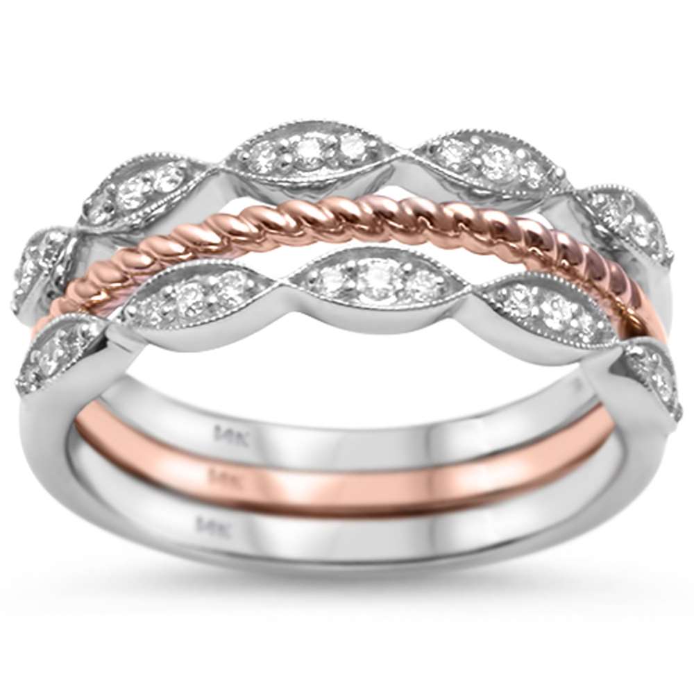 ''SPECIAL! .20ct G SI 14kt Rose & White GOLD Diamond Band Stackable Rings Size 6.5''