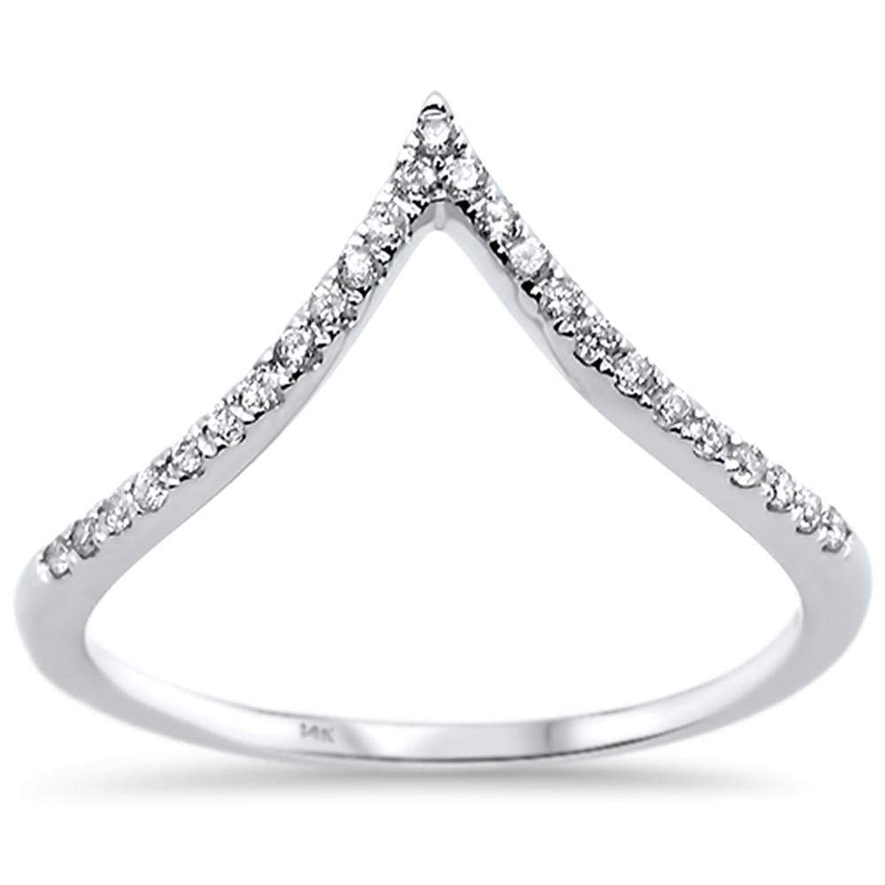 .14ct 14k White GOLD Diamond Chevron V Shape Trendy Midi Ring Size 6.5