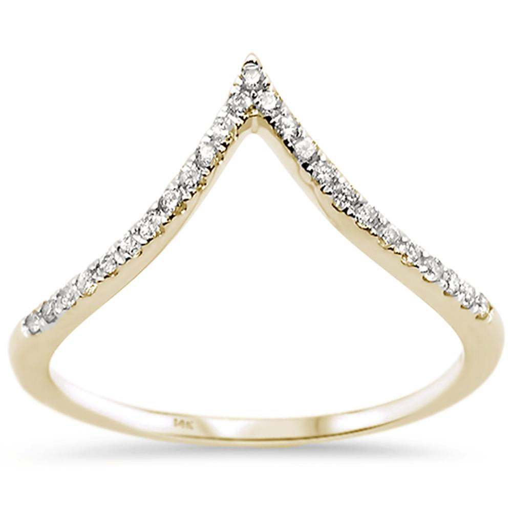 .14ct 14k Yellow Gold Diamond Chevron V Shape Trendy Midi RING Size 6.5