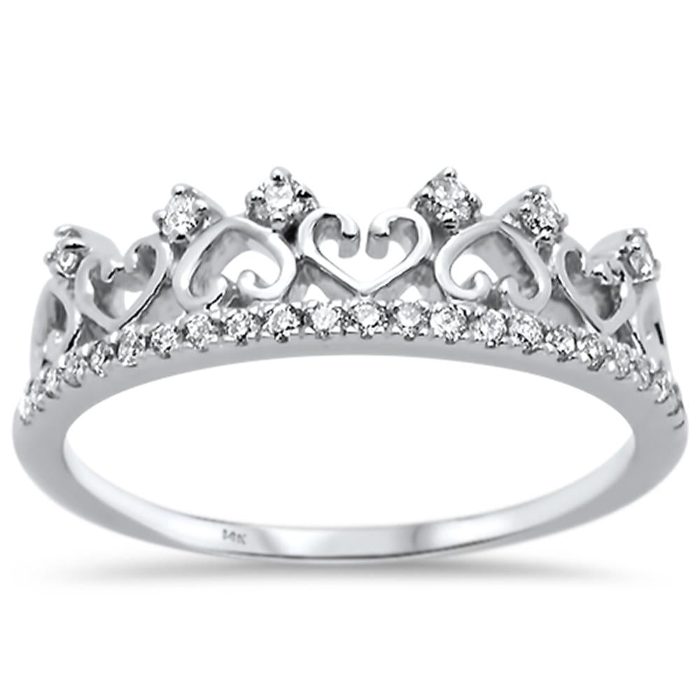 ''SPECIAL!  .19ct 14k White GOLD Diamond Crown Princess Heart Ring Size 6.5''