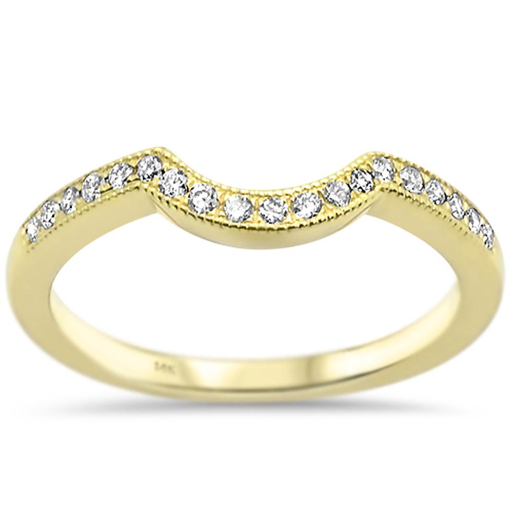 .18ct 14k Yellow GOLD Diamond Curved Accent Wedding Band Ring Size 6.5