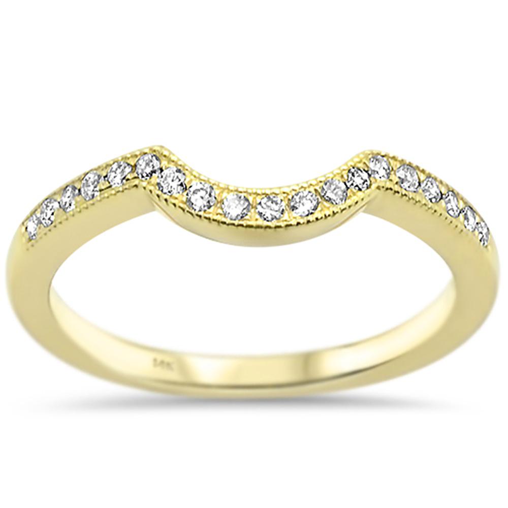.18ct 14k Yellow Gold DIAMOND Curved Accent Wedding Band Ring Size 6.5