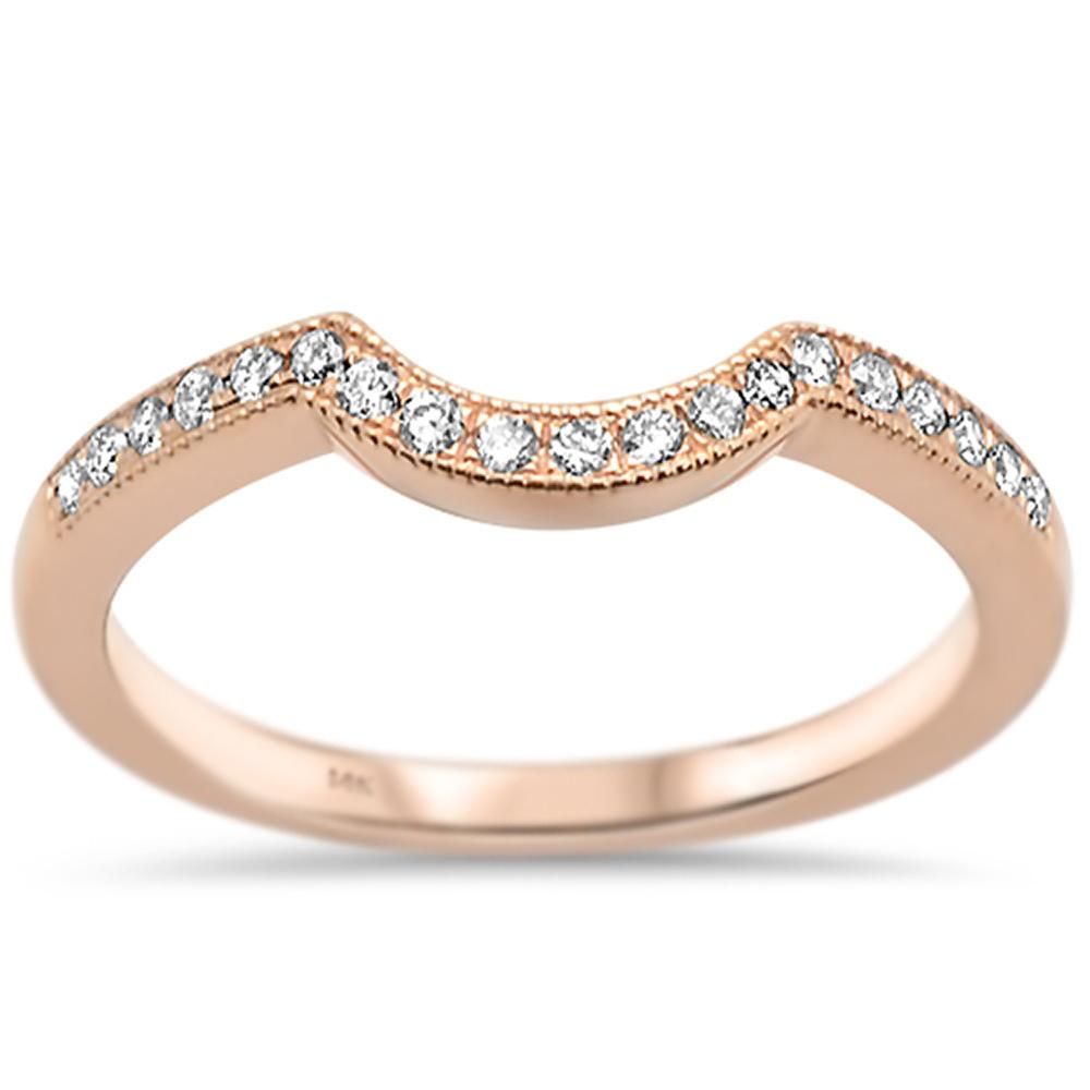 .18ct 14k Rose Gold Diamond Curved Accent Wedding Band RING Size 6.5