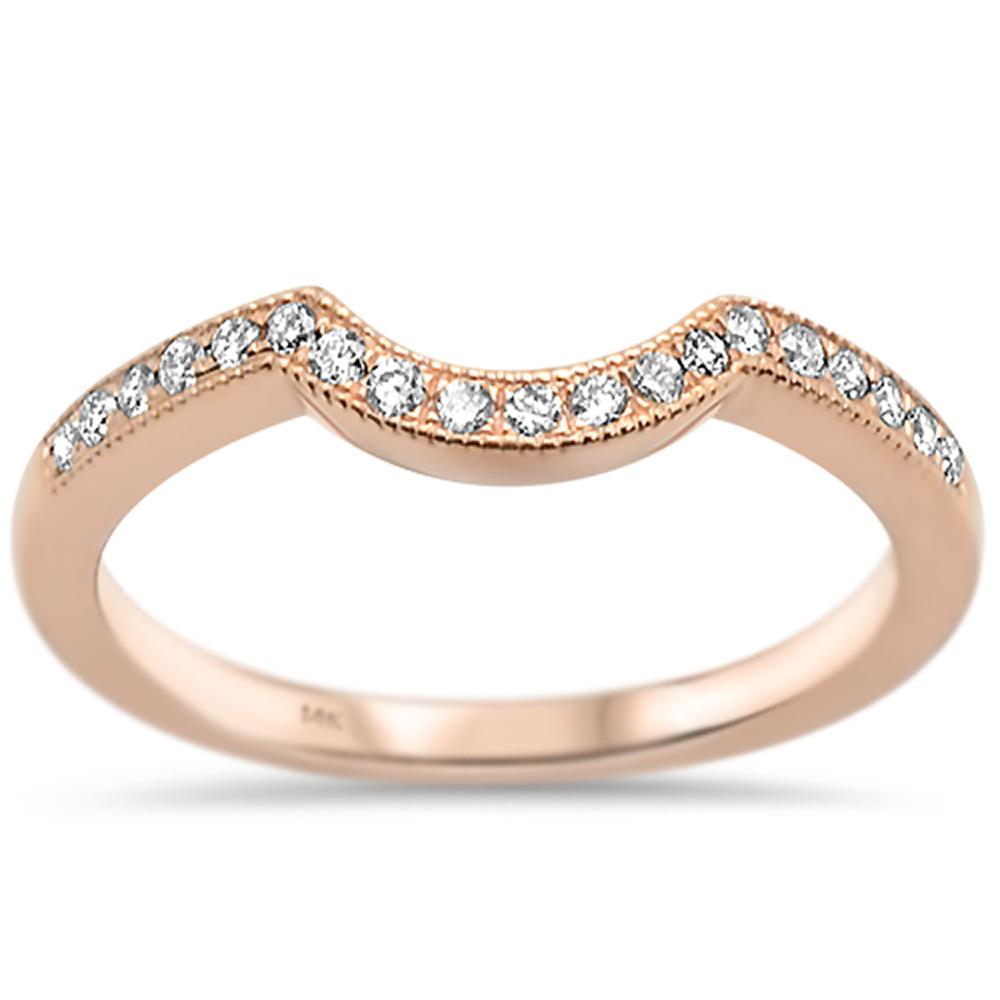 .18ct 14k Rose GOLD Diamond Curved Accent Wedding Band Ring Size 6.5