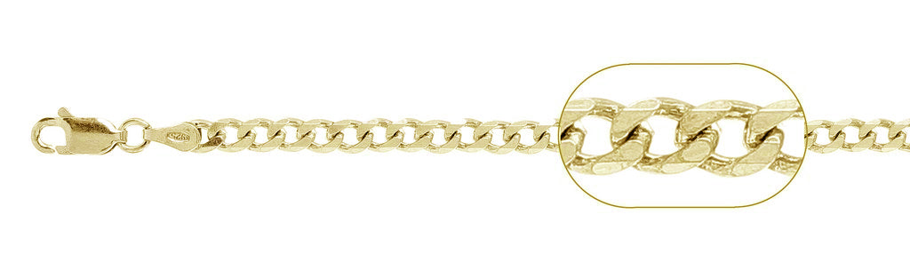 ''100- 4MM Yellow GOLD Plated Curb Chain Sterling Silver Made in Italy Available in 22''''- 28'''' inches