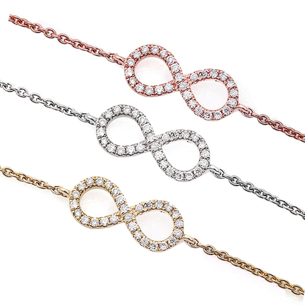 ''DIAMOND  CLOSEOUT!  .06ct Designer Infinity Heart Love Bracelet 14kt White, Rose or Yellow Gold Cha