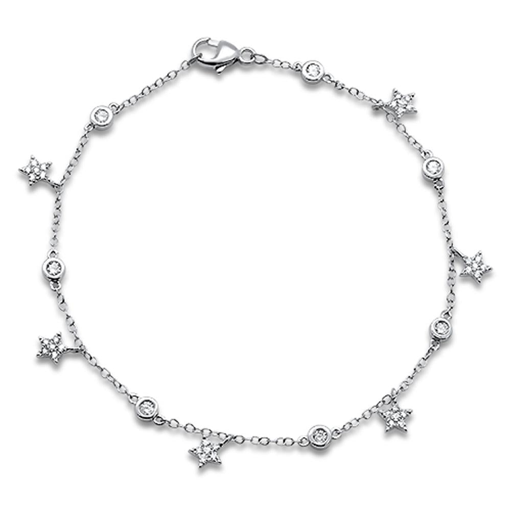 ''DIAMOND  CLOSEOUT!  .38ct 14k White Gold Diamond Dangling Star CHARM Bracelet 6.5''''''