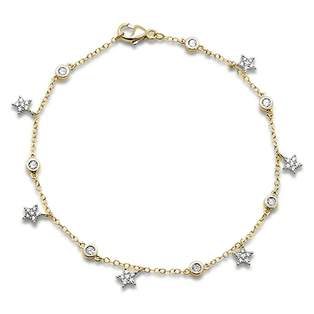 ''DIAMOND  CLOSEOUT!  .43ct 14k Yellow GOLD Diamond Dangling Star Charm Bracelet 6.5''''''