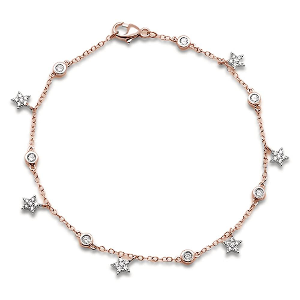 ''DIAMOND  CLOSEOUT!  .39ct 14k Rose Gold DIAMOND Dangling Star Charm Bracelet 6.5''''''