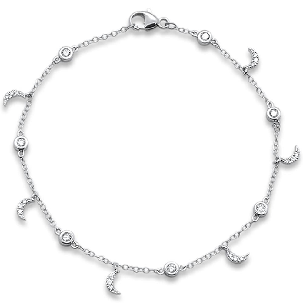 ''DIAMOND  CLOSEOUT!  .33ct 14k White Gold Diamond Dangling Crescent Moon CHARM Bracelet 6.5''''''