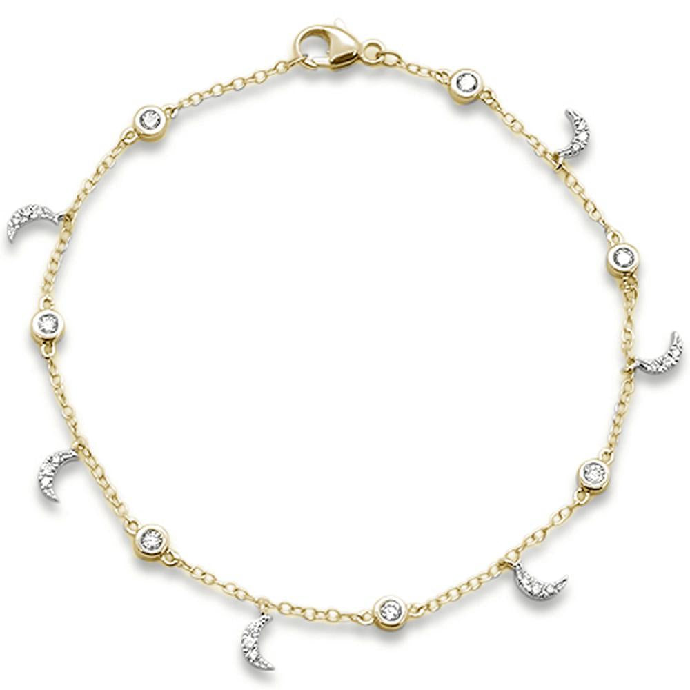 ''DIAMOND  CLOSEOUT!  .35ct 14k Yellow GOLD Diamond Dangling Crescent Moon Charm Bracelet 6.5''''''