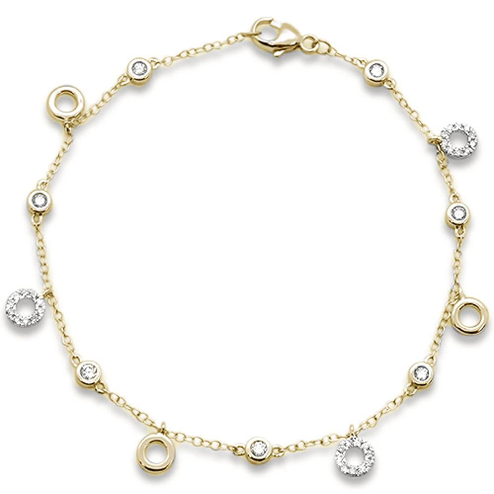 ''DIAMOND  CLOSEOUT!  .38ct 14k Yellow GOLD Diamond Dangling Circle Charm Bracelet 6.5''''''