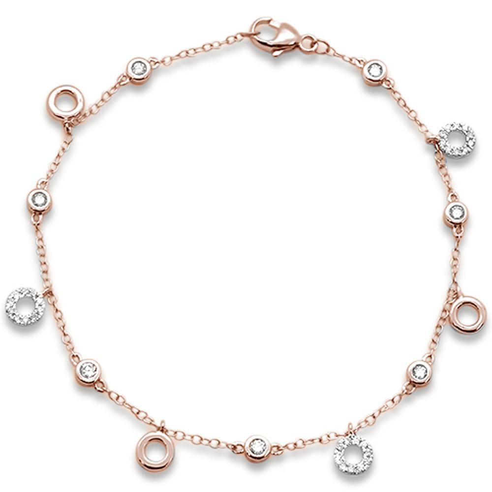 ''DIAMOND  CLOSEOUT!  .38ct 14k Rose GOLD Diamond Dangling Circle Charm Bracelet 6.5''''''