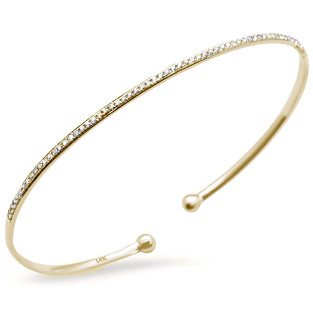 ''.22ct 14K Yellow Gold Diamond Open BANGLE Bracelet 7''''''