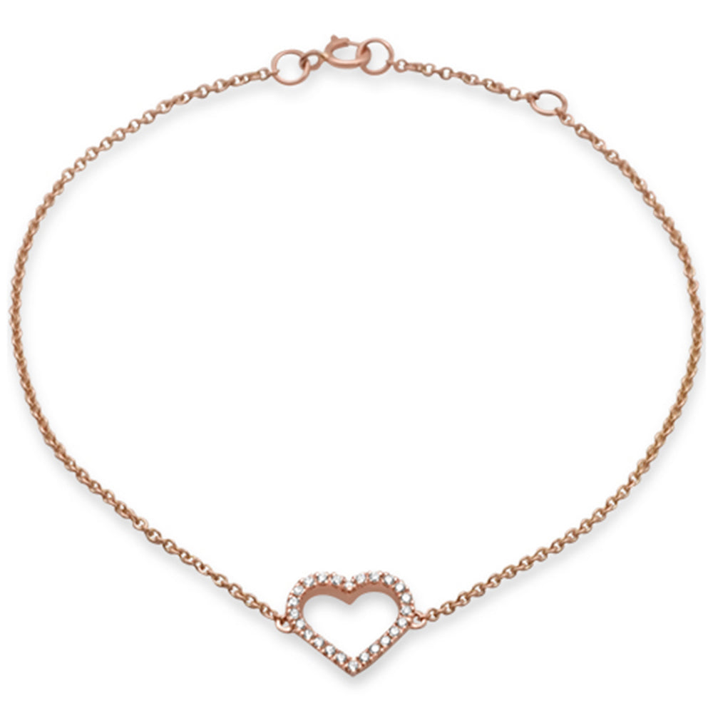 ''.13ct 14K Rose Gold Heart DIAMOND Bracelet 7'''' Chain''