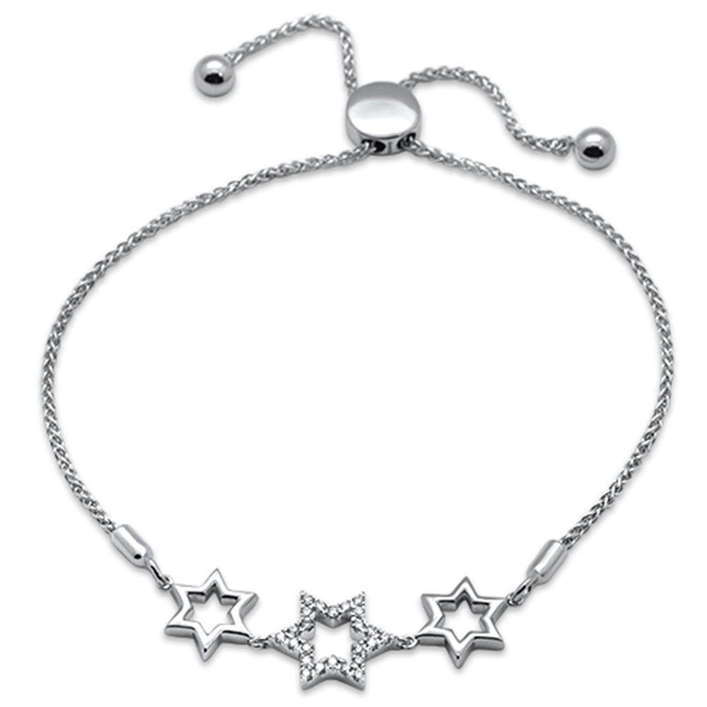 .12ct 14K White GOLD Stars & Diamond Adjustable Bola Bracelet