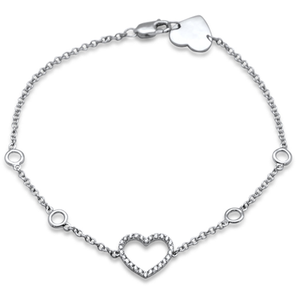 ''SPECIAL! .13ct 14K White Gold Heart Diamond BRACELET 7''''''