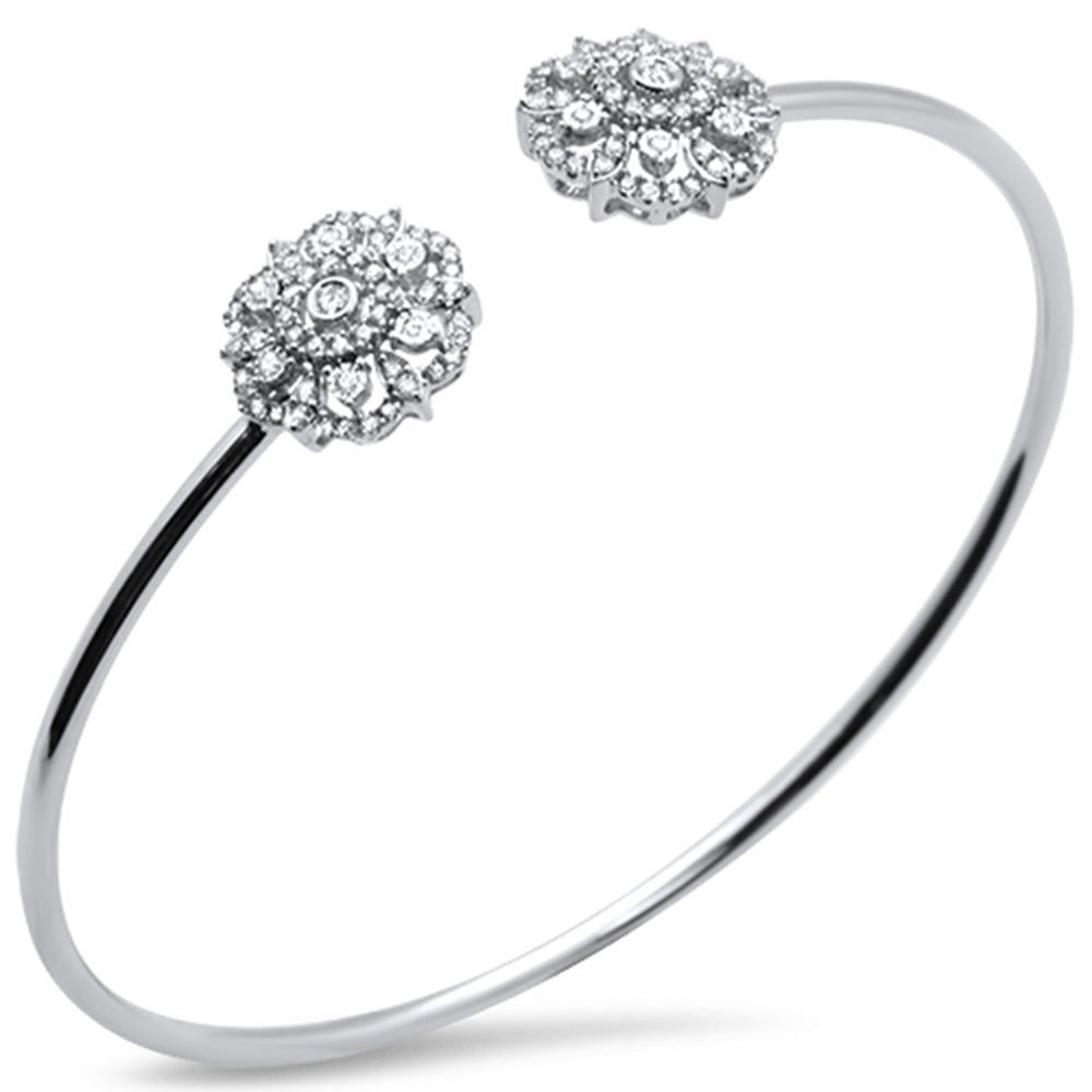 ''.50ct 14k White Gold Diamond Flower BANGLE Bracelet 7.25''''''