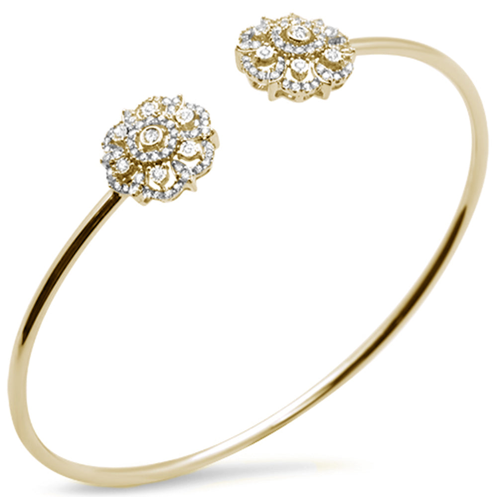 ''.50ct 14k Yellow GOLD Diamond Flower Bangle Bracelet 7.25''''''