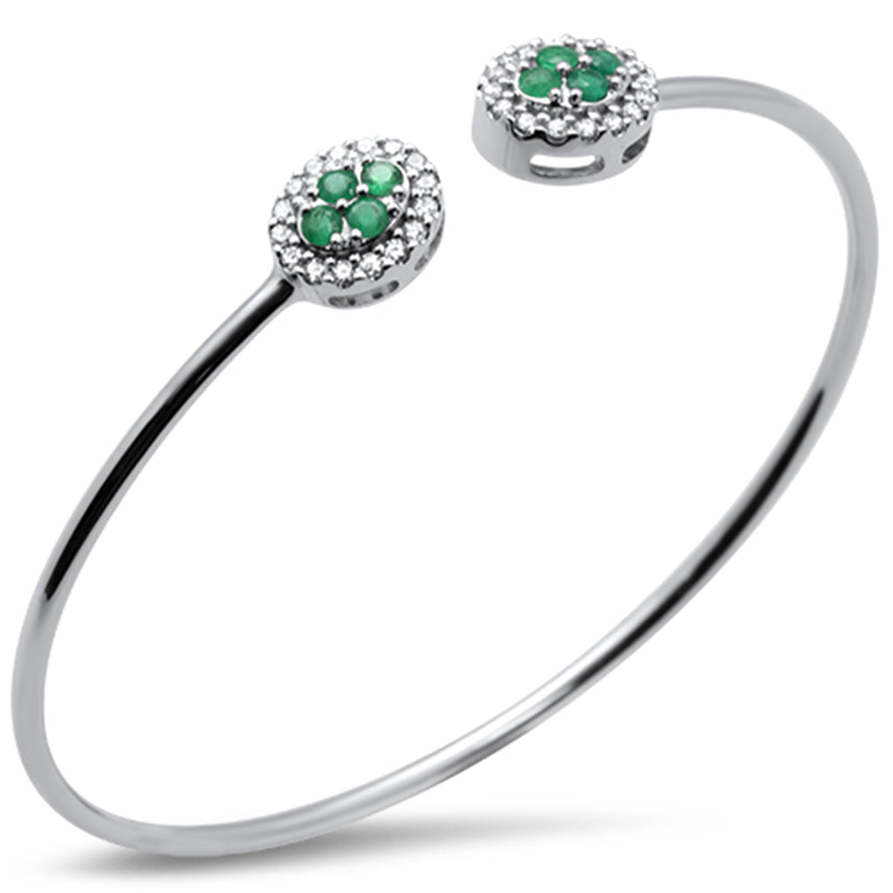 ''.82ct 14k White Gold Diamond & Emerald Open BANGLE Bracelet 7.25''''''