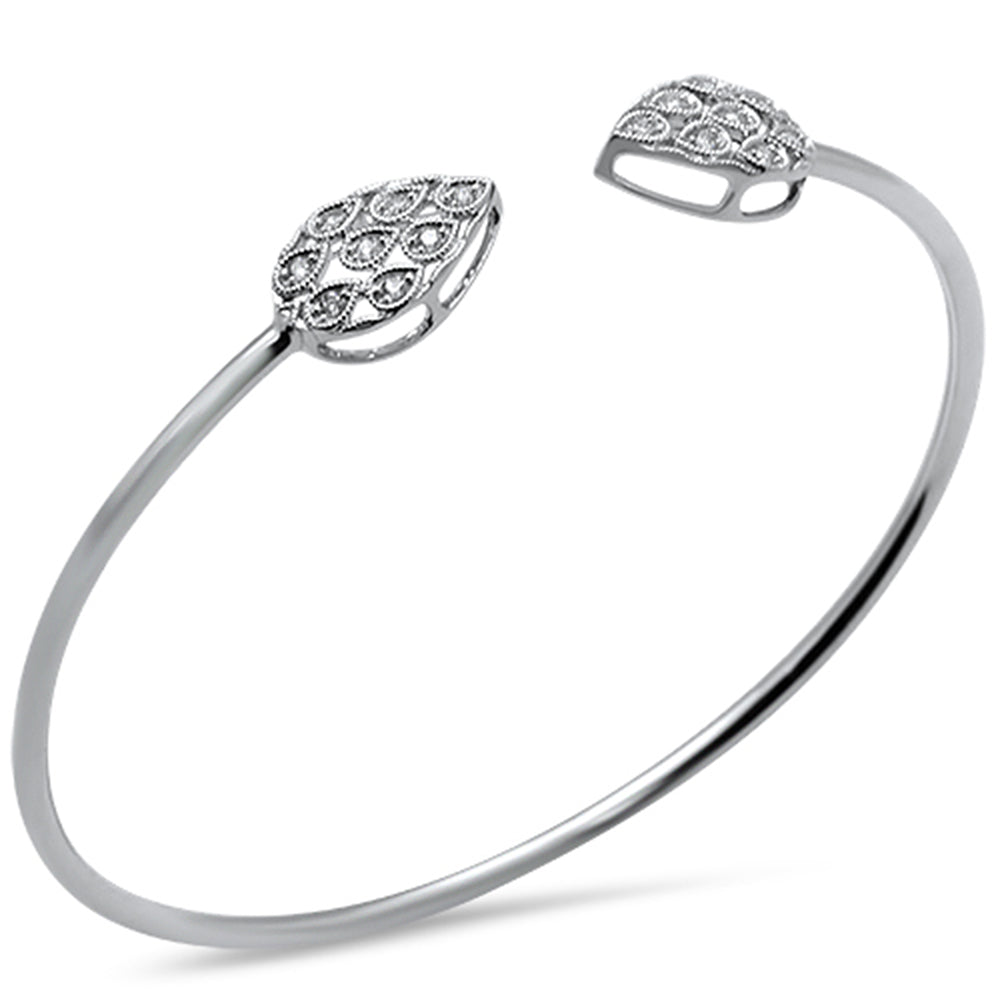 ''.16ct 14k White Gold Pear Shaped Diamond Open BANGLE Bracelet 7.25''''''