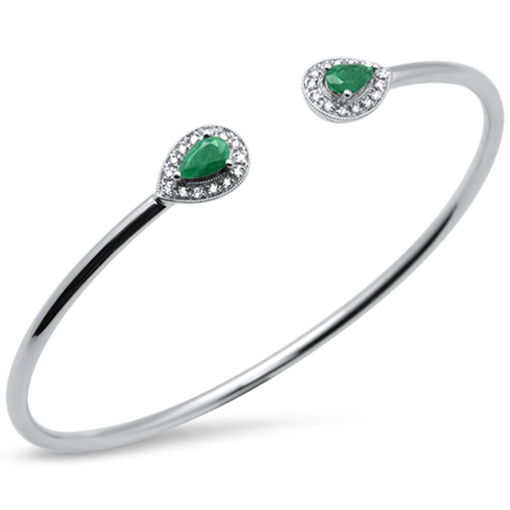 ''.99ct 14K White GOLD Diamond Natural Emerald & Sapphire Open Bangle 7.25''''''