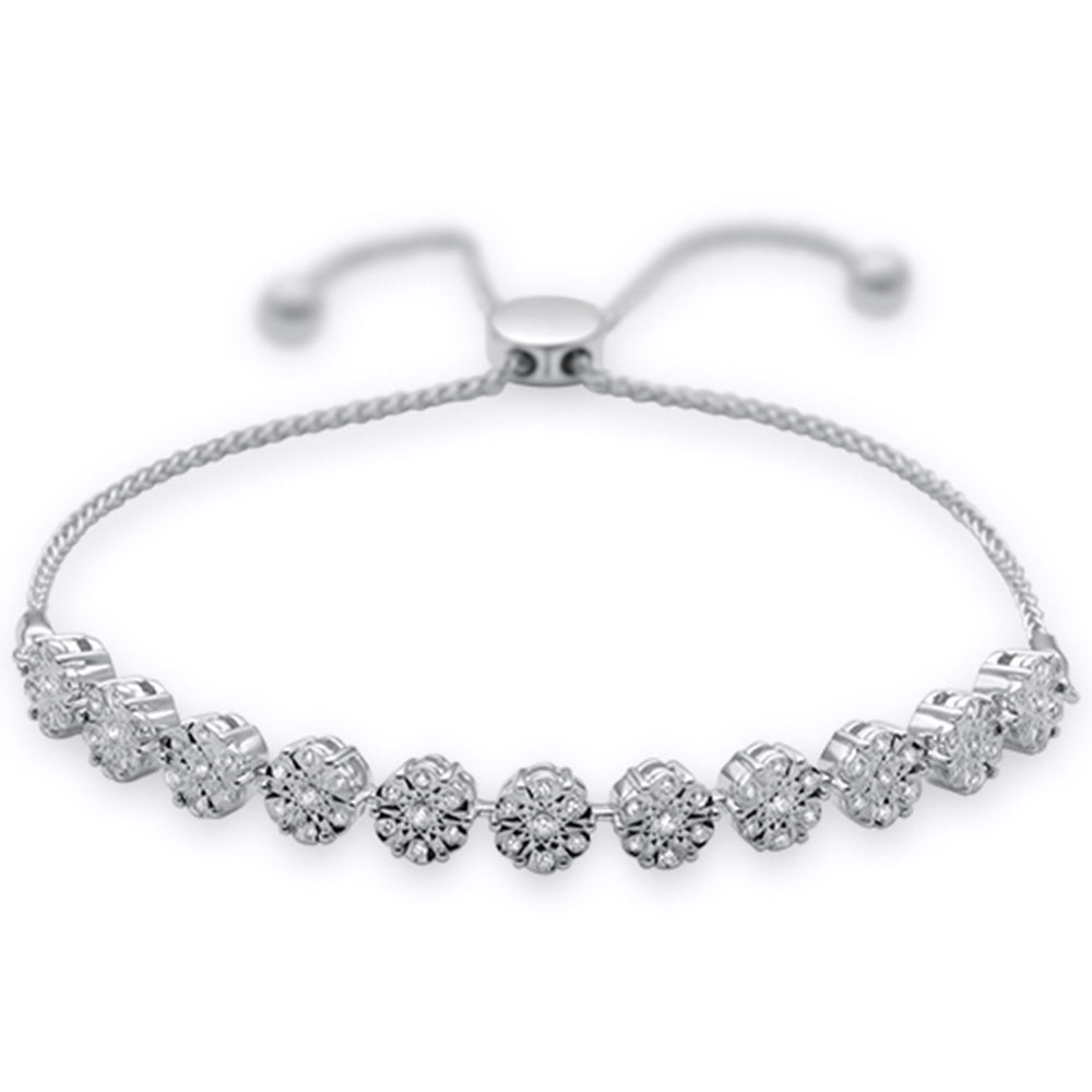 ''SPECIAL! .25ct 14K White GOLD Diamond Bola Bracelet 7'''' Adj''