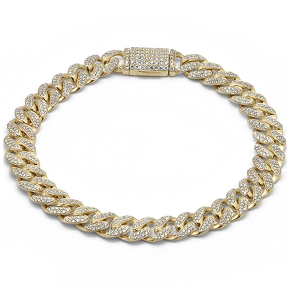 ''SPECIAL! 9MM 4.02ct G SI 14K Yellow GOLD Diamond Micro Pave Iced Out Round Cuban Link Bracelet 8.5''