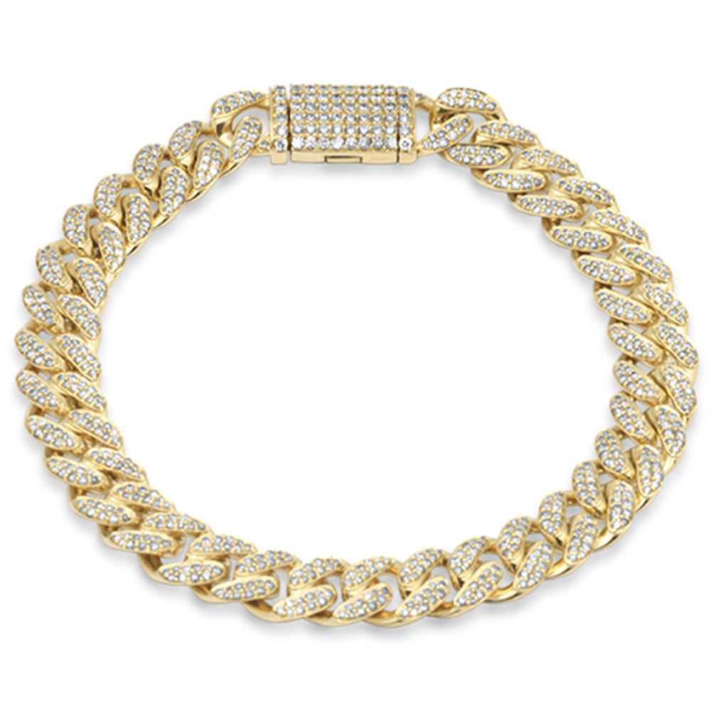 ''SPECIAL! 9MM 3.77ct G SI 10K Yellow GOLD Diamond Micro Pave Round Miami Cuban Bracelet 8'''' Long''