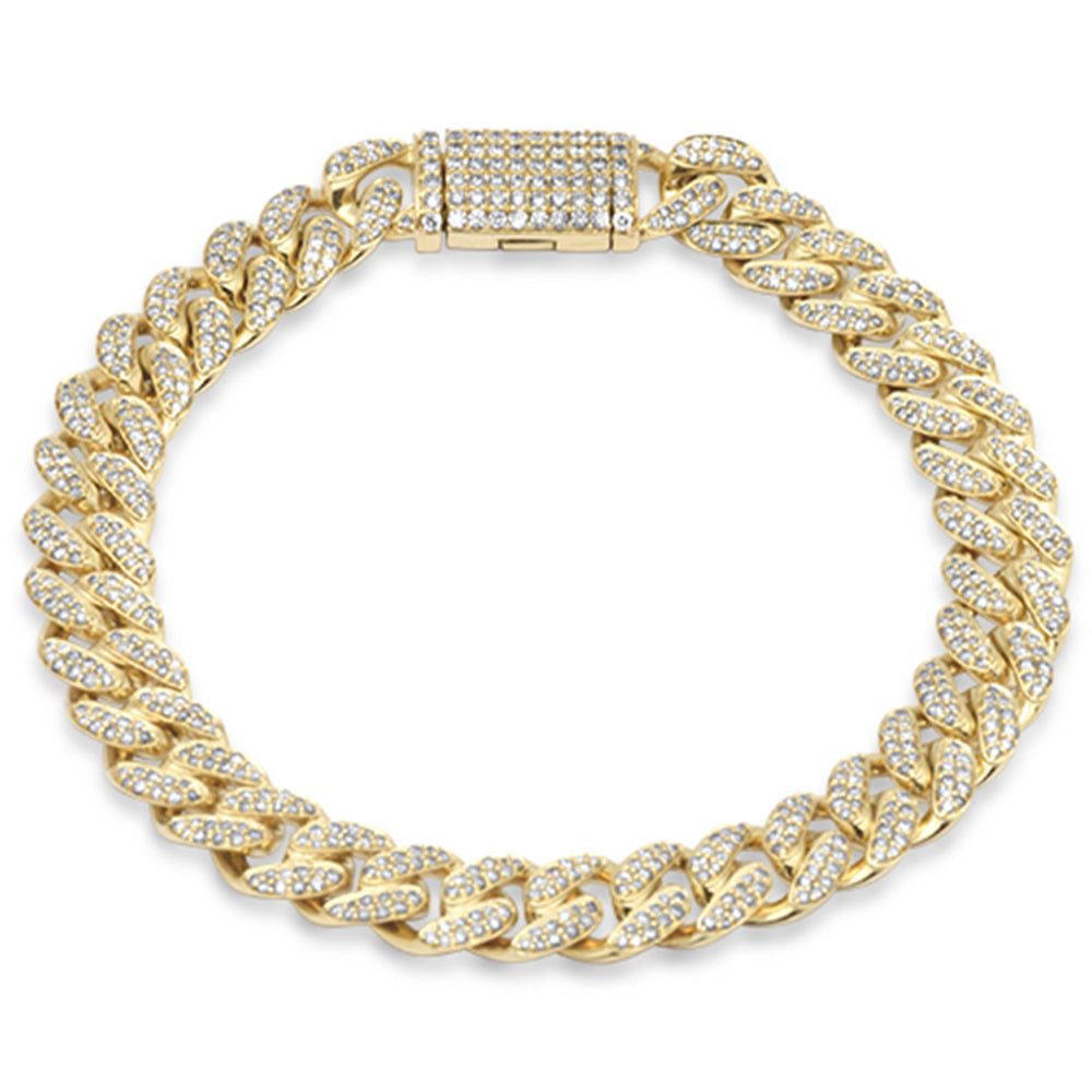 ''SPECIAL! 9MM 3.77ct G SI 10K Yellow Gold DIAMOND Micro Pave Round Miami Cuban Bracelet 8'''' Long''