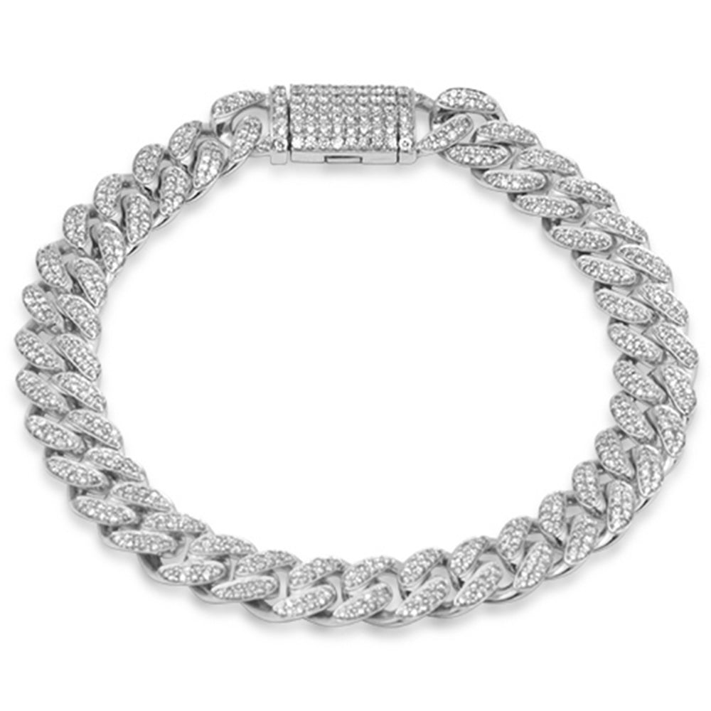 ''SPECIAL! 9MM 3.15ct G SI 14K White Gold Diamond Micro Pave Round Miami Cuban BRACELET 8'''' Long''