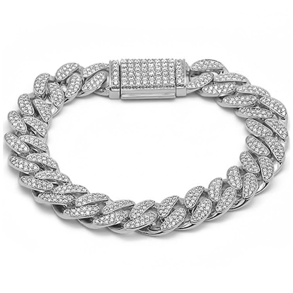 ''SPECIAL! 13MM 7.97ct G SI 14K White Gold DIAMOND Round Cuban Link Bracelet 8'''' Long''