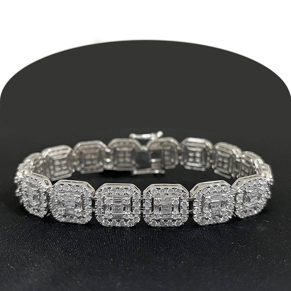 ''DIAMOND  CLOSEOUT!   12mm 15.50ct G SI 14K White Gold Round & Baguette Diamond Bracelet 8.5''''''