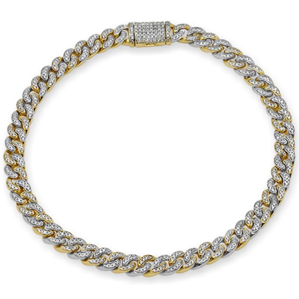 ''SPECIAL! 4MM .74ct G SI 14K Two Tone GOLD Diamond Round Cuban Bracelet 6.5''''''