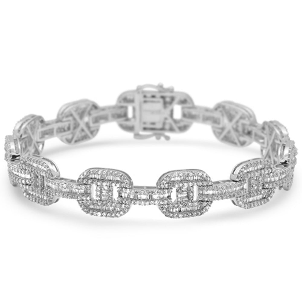 ''DIAMOND CLOSEOUT!  10mm 6.40ct G SI 14K White Gold DIAMOND Round & Baguette Men's Bracelet 8''''''