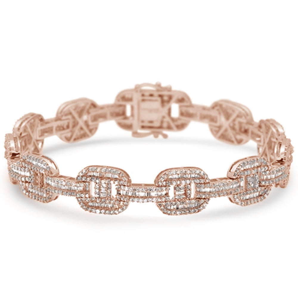 ''DIAMOND CLOSEOUT!  10mm 6.40ct G SI 14K Rose Gold DIAMOND Round & Baguette Men's Bracelet 8''''''