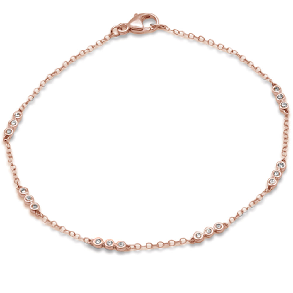 ''DIAMOND  CLOSEOUT!  .18ct 14k Rose Gold DIAMOND by the Yard  Station Bracelet 7'''' Long''