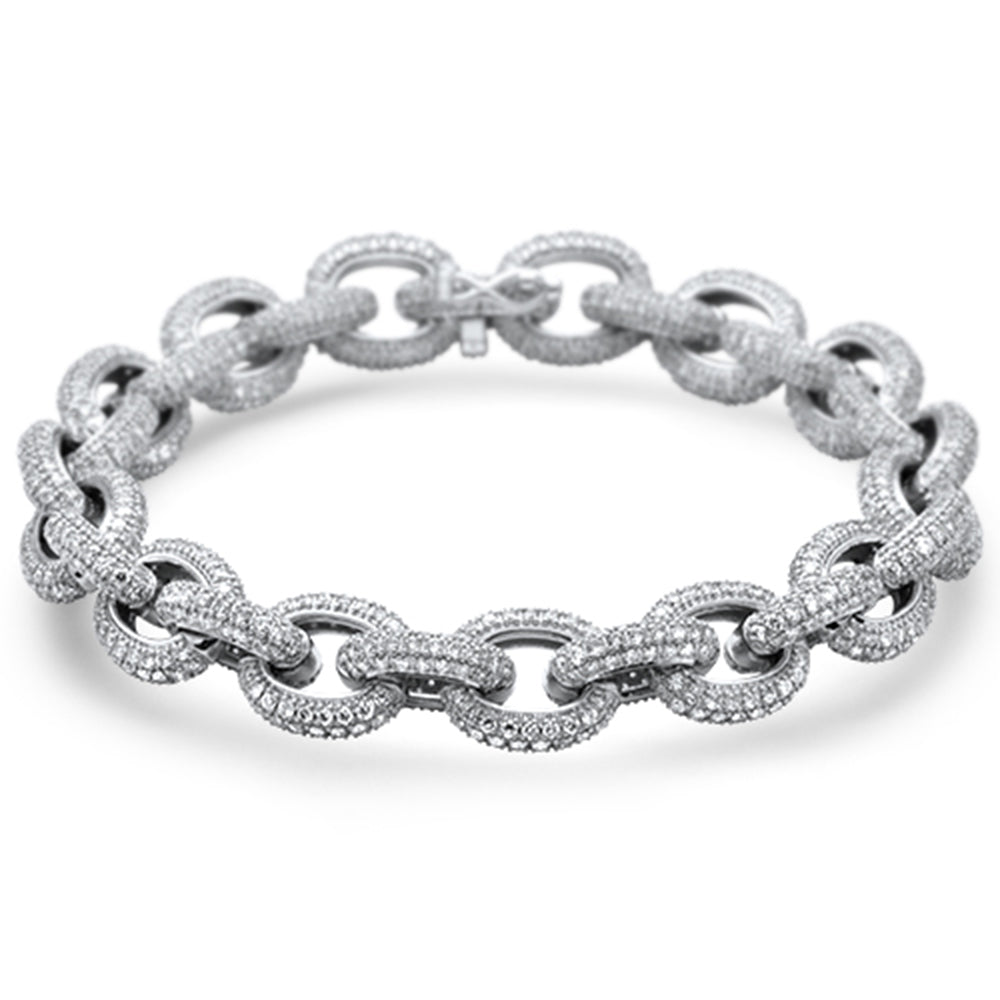 ''SPECIAL! 11mm 15.15ct G SI 14K White GOLD Diamond Rolo Chain Men's Bracelet 8.5'''' Long''