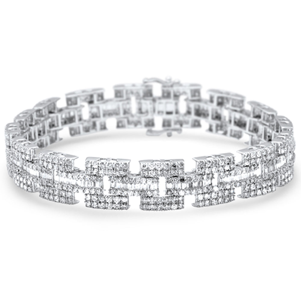 ''SPECIAL! 12.89ct G SI 14K White GOLD Round & Baguette Iced Out Diamond Bracelet 8.5'''' Long''