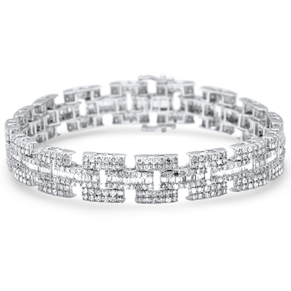 ''SPECIAL! 12.89ct G SI 14K White Gold Round & Baguette Iced Out Diamond BRACELET 8.5'''' Long''