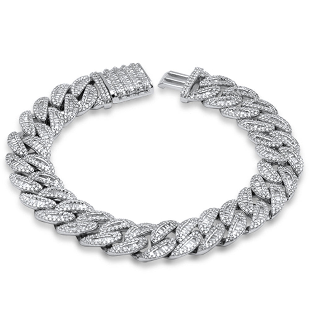 ''SPECIAL! 9.89ct G SI 14K White Gold Round & Baguette Iced Out Cuban Diamond BRACELET 8'''' Long''