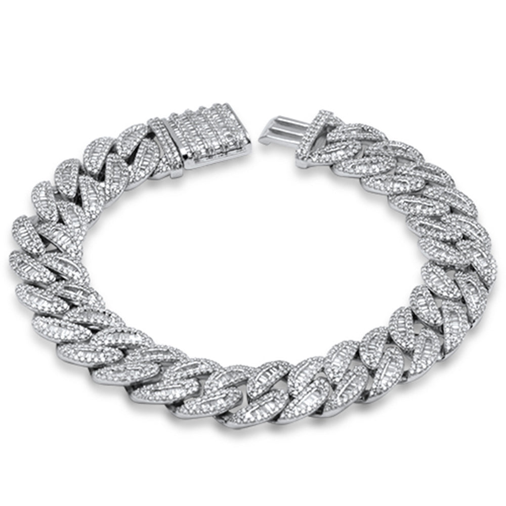 ''SPECIAL! 9.89ct G SI 14K White Gold Round & Baguette Iced Out Cuban DIAMOND Bracelet 8'''' Long''