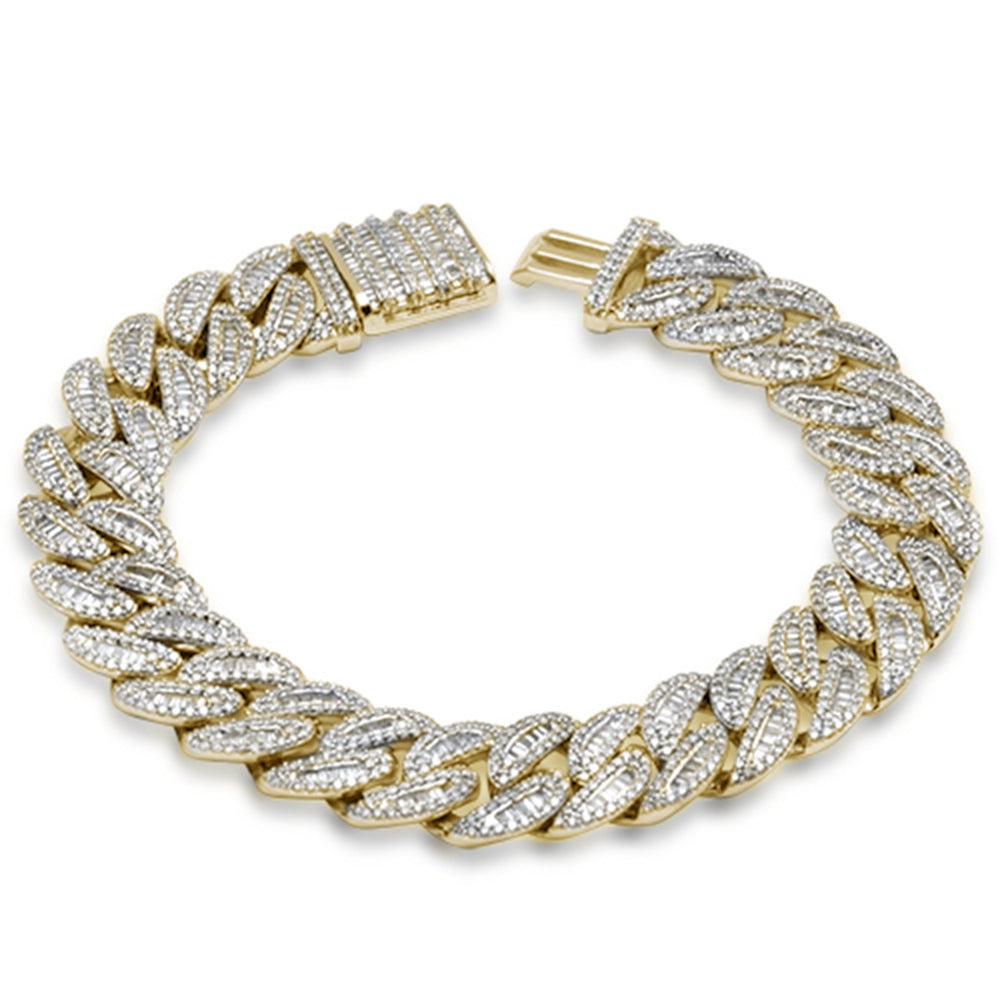 ''SPECIAL! 13MM 8.05ct G SI 14K Yellow GOLD Round & Baguette Iced Out Cuban Diamond Bracelet 8'''' Long